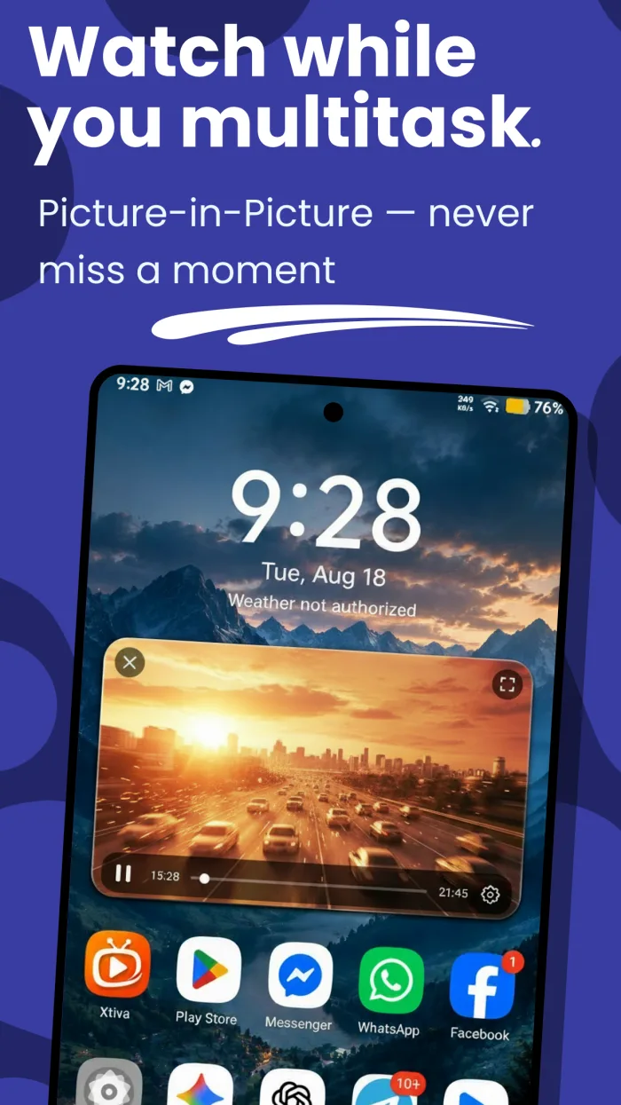 Phone — Picture-in-Picture playback floating over the home screen