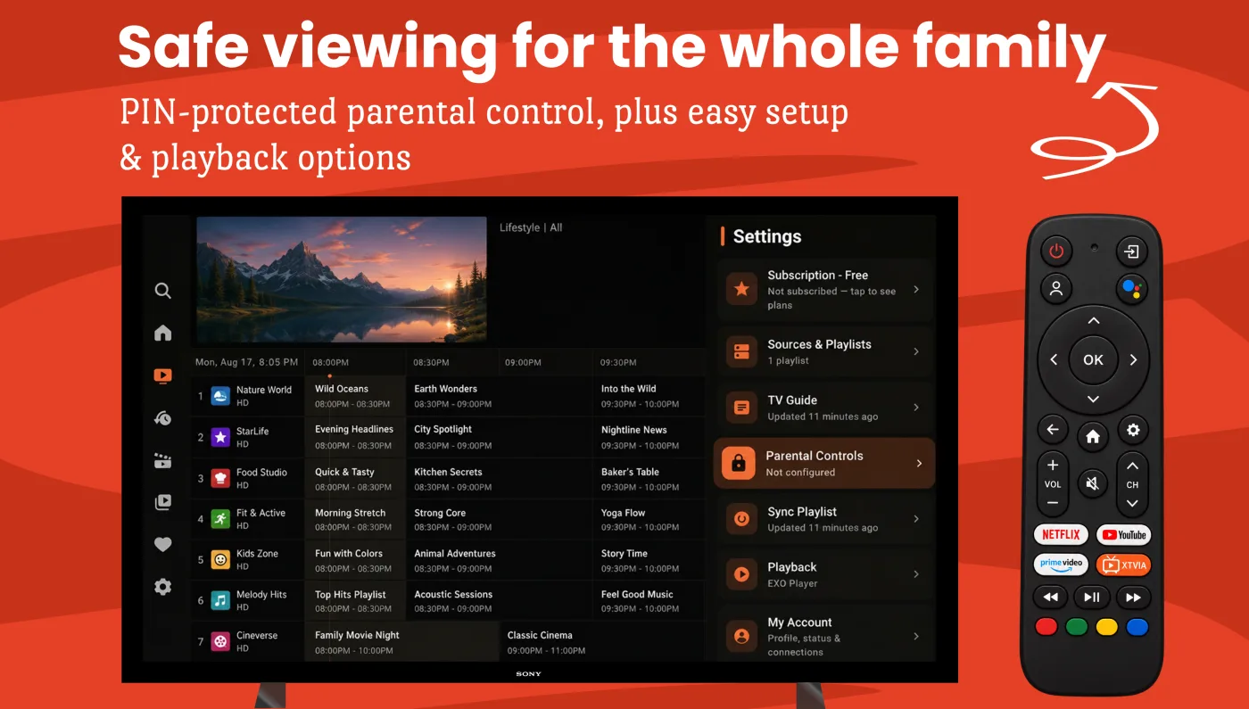 TV — settings screen with Parental Controls highlighted